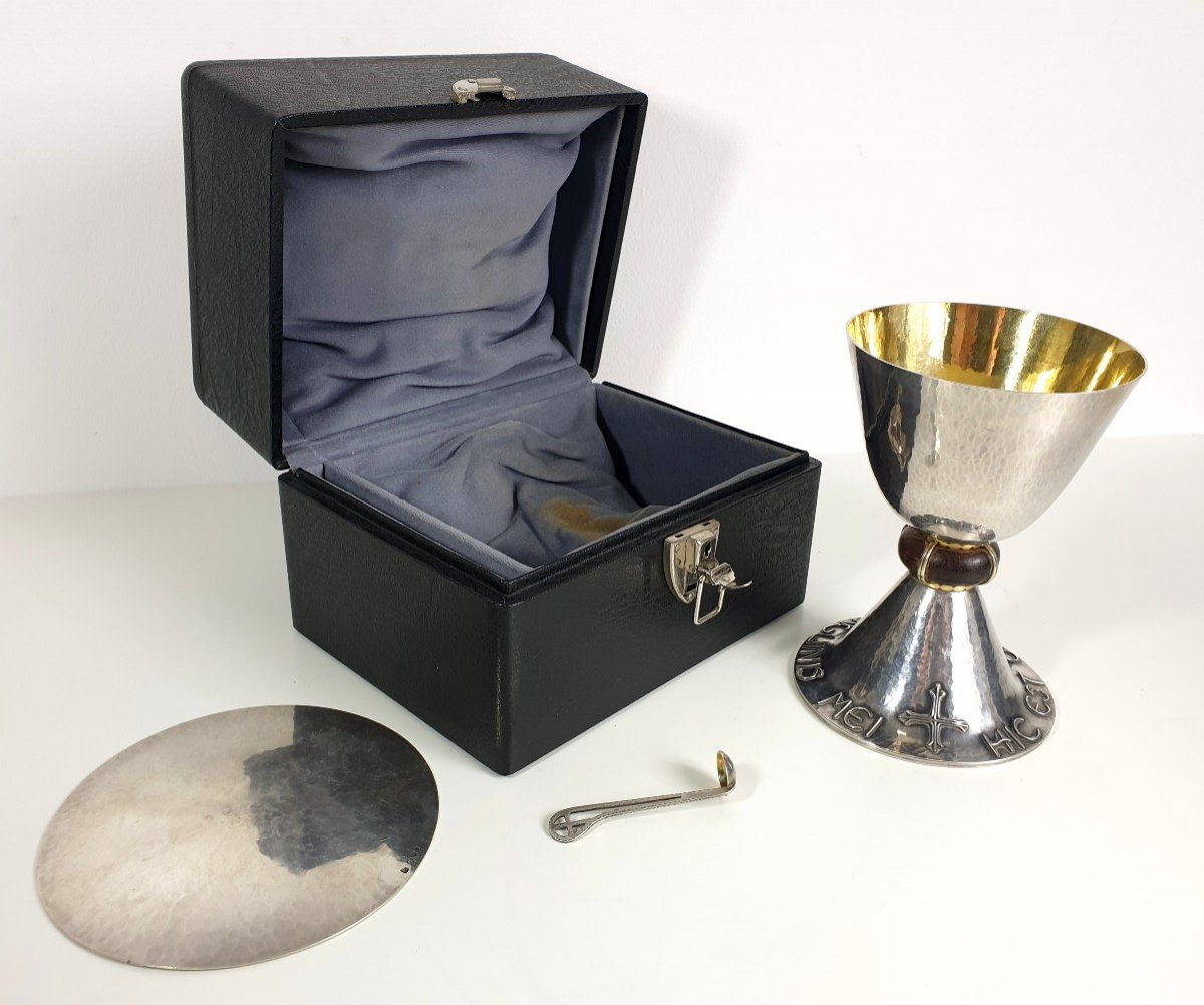 Art Deco Silver Chalice + Patena Spoon Case