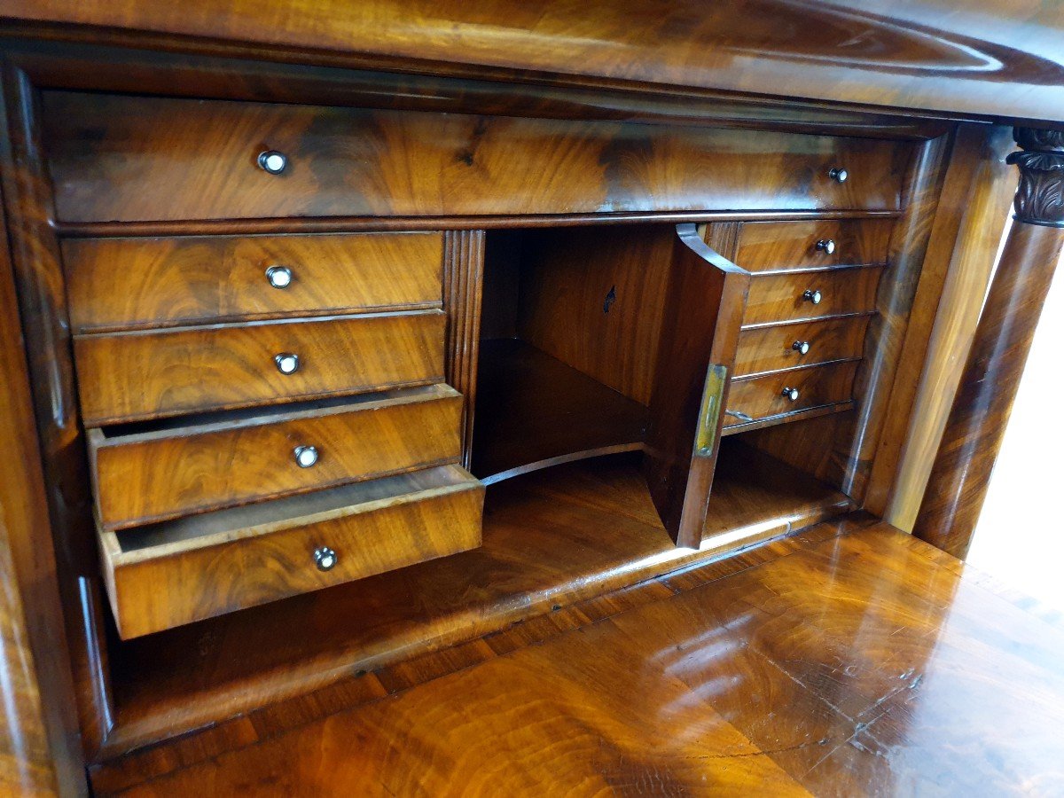 Secretary Of Biedermeier Mahogany On Columns From The Nineteenth Century-photo-4