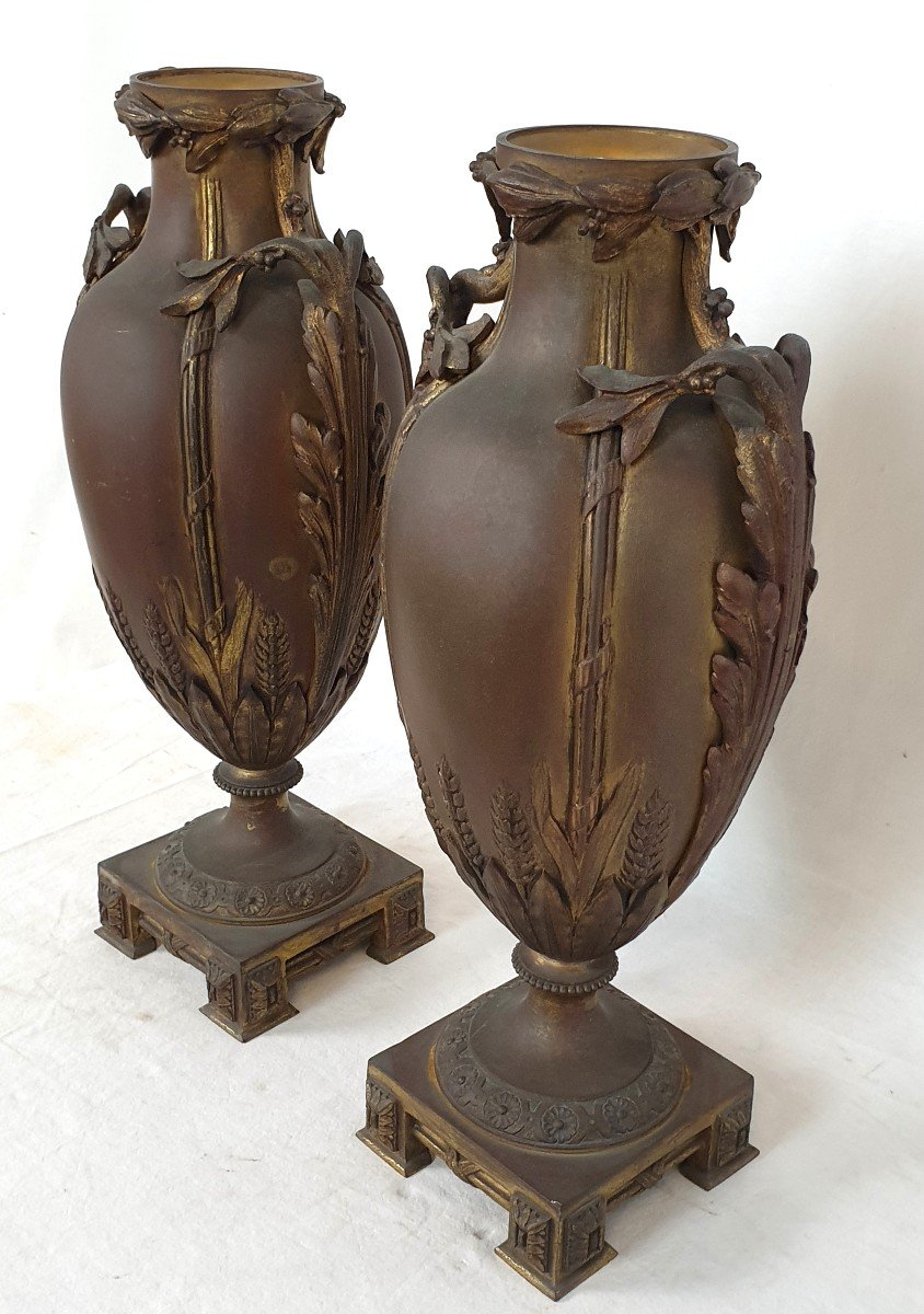 Pair Of Vase In Brone A. Erdmann Signed 19th Century-photo-6