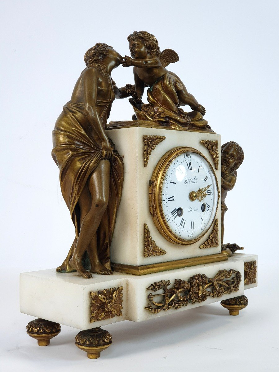 Pendule En Bronze Dore Marbre Putti Jollet & Cie 19eme Siecle-photo-2