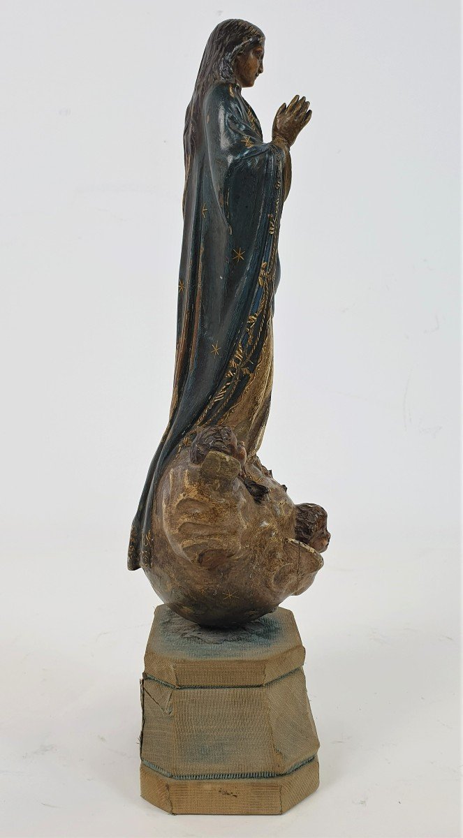 Figurine In Madonna Immaculata Polychrome 18th Century 32 Cm-photo-4