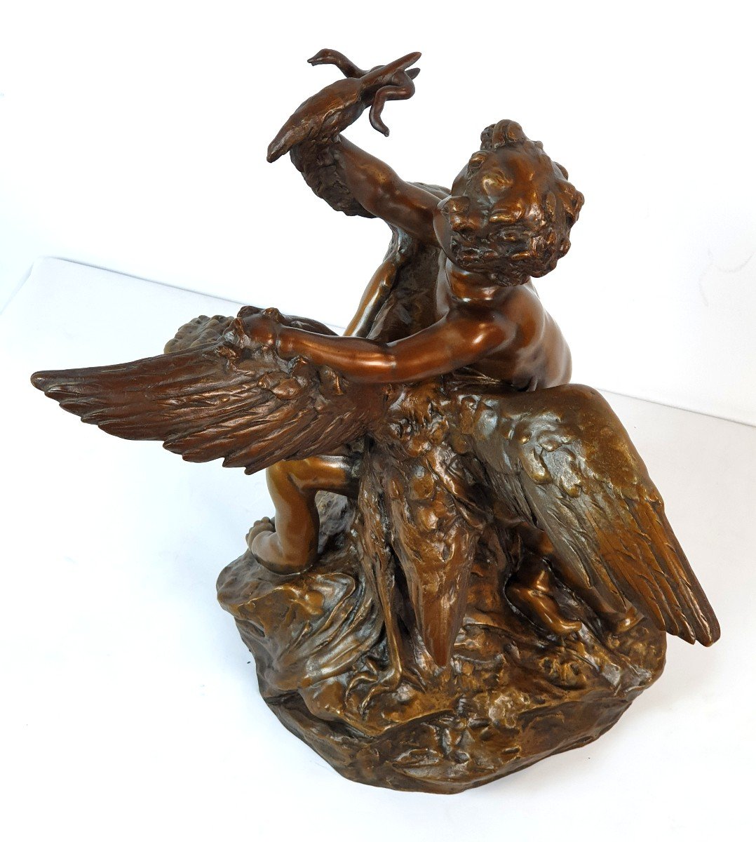 Figure En Bronze Cupidons Avec Héron Signed 19eme Siecle-photo-8