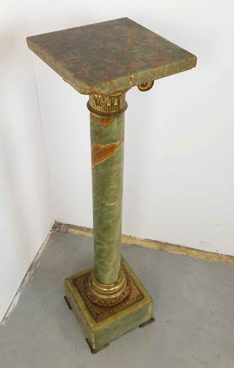 Colonne En Onyx Vert Bronze Dore 19eme Siecle-photo-3