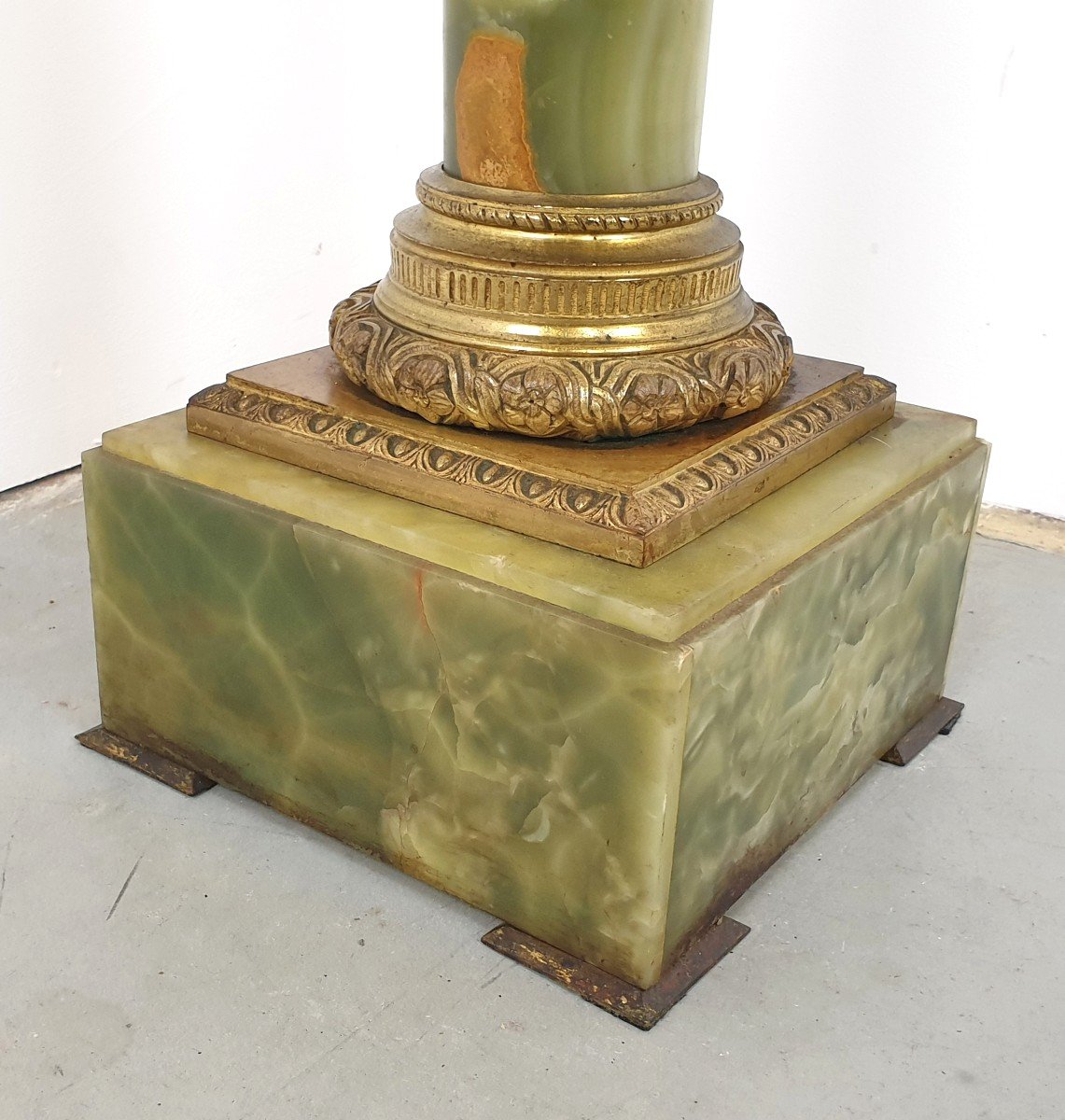 Colonne En Onyx Vert Bronze Dore 19eme Siecle-photo-1