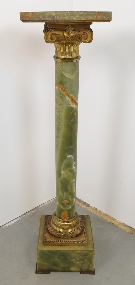 Colonne En Onyx Vert Bronze Dore 19eme Siecle-photo-7