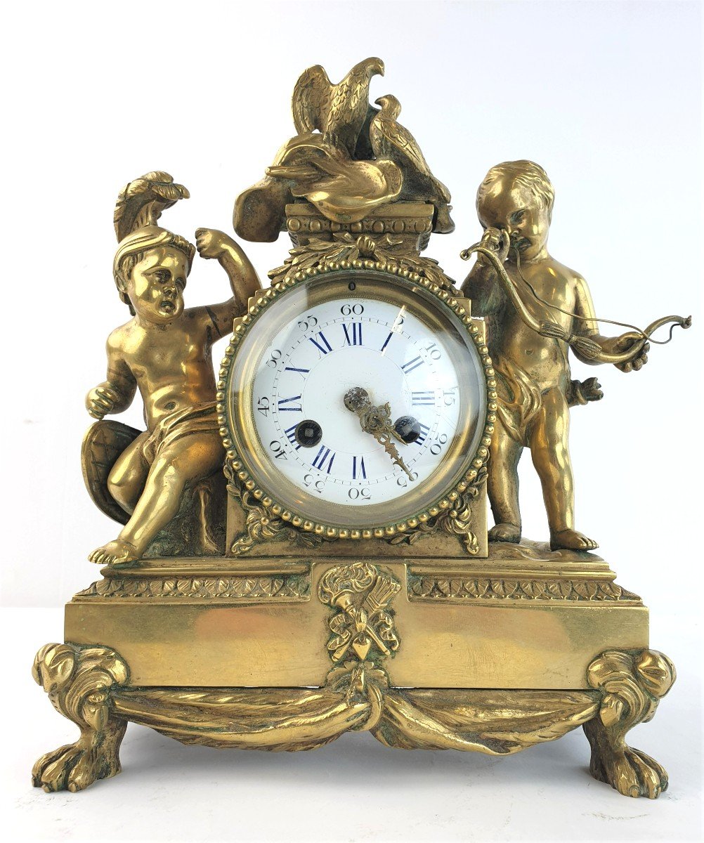 Pendulum In Dore Bronze Putto Miniature 19th Century