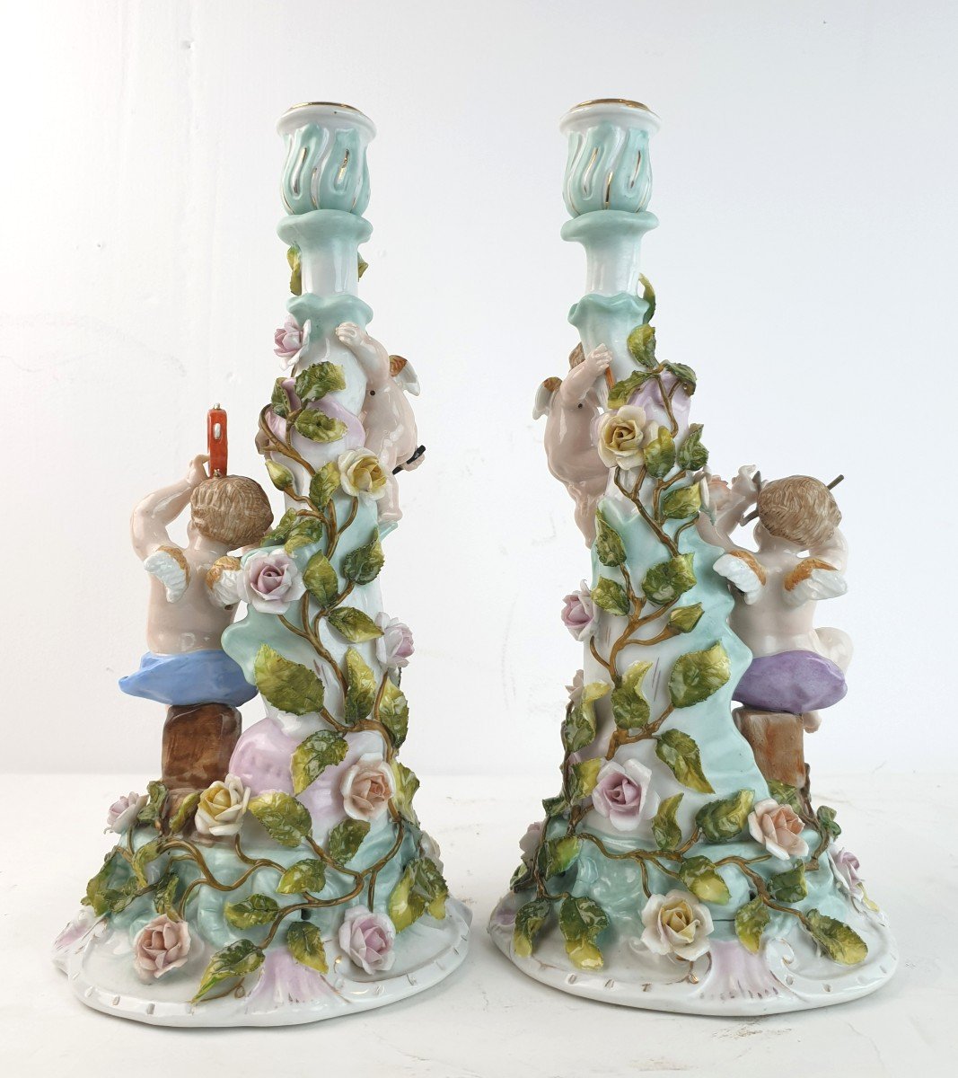 Candelabres En Porcelaine France 19eme Siecle Putti-photo-4