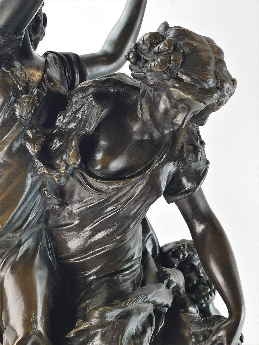 Pendule En Figure De Clodion Marbre Bronze 19ème Siècle Bachanties-photo-4
