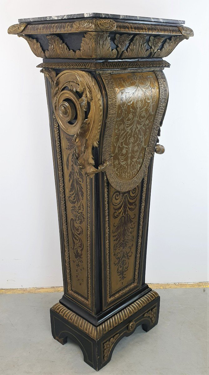 Column In Boulle Marquetry Louis XIV Style Andre Charles Boulle Model-photo-4