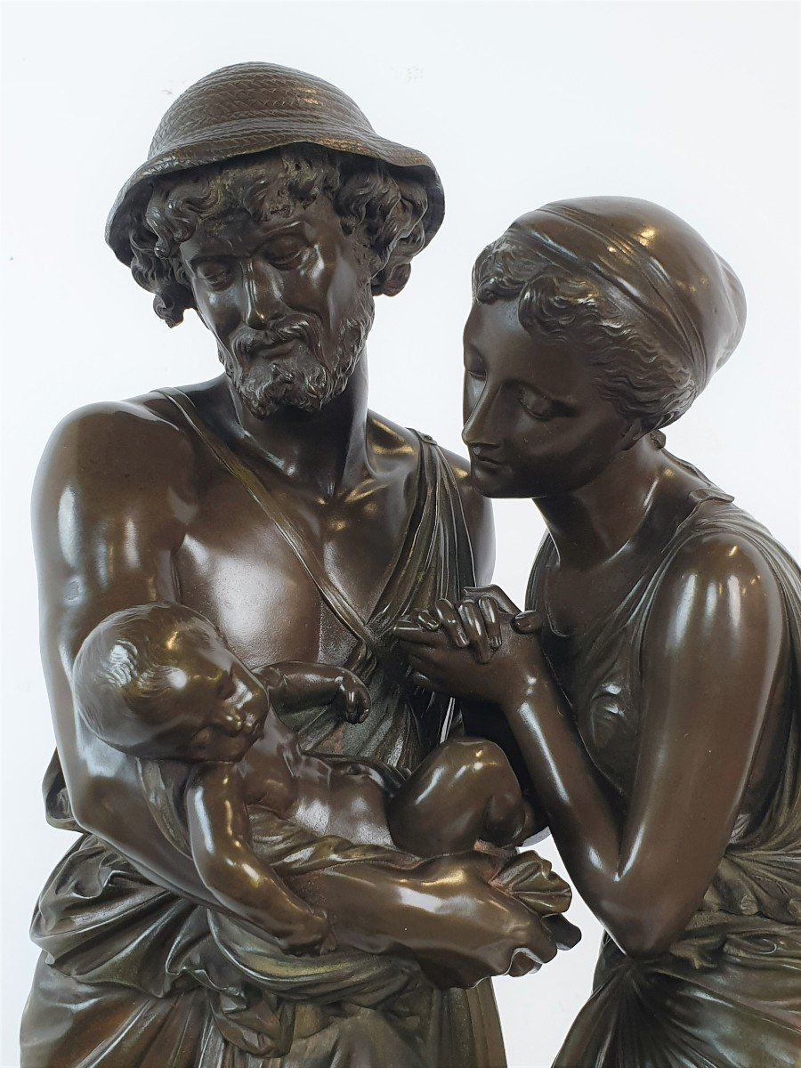 Figure En Bronze Allégorie De La Parentalité Peiffer (1832-1886)-photo-2