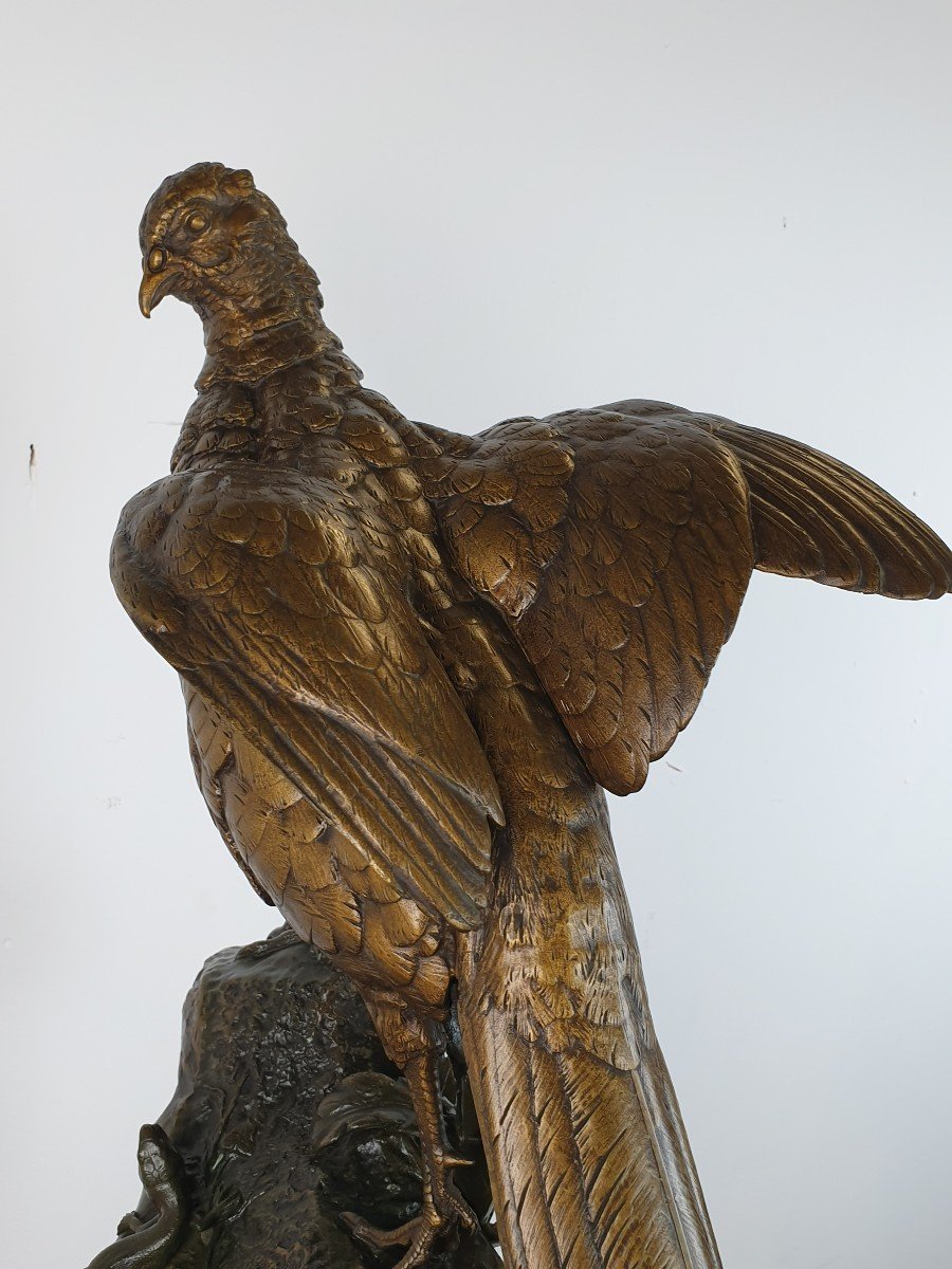 Figure En Bronze Faisan Alfred Dubucand 71 cm XIXe-photo-5