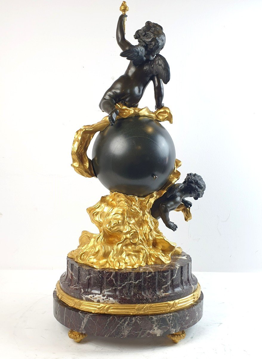 Pendule Ne Bronze Marble Putti 19eme Siecle 73 Cm-photo-3