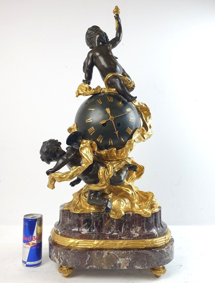 Pendule Ne Bronze Marble Putti 19eme Siecle 73 Cm