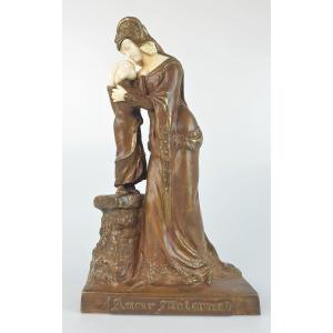 Figure En Bronze Et Ivoire Maurice Constant (1892-1970) Amour Maternel