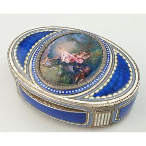 Silver Box With Guilloche Enamel 19th Austria