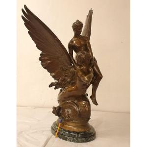 Large Bronze Figure La Sirene 97cm Denys Puech (1854-1942) F. Barbedienne