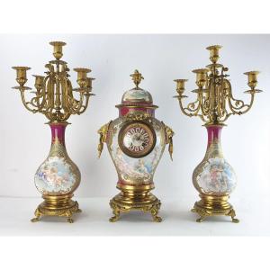 Sevres Clockset Porcelain Dore Bronze 19th Century