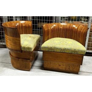 Pair Of Art Deco Walnut Armchairs 1920