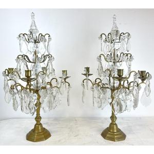 Baccarat Crystal Candelabra Brass 19th Century