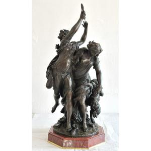Large Bronze In Clodion 1762 Dancers 84 Cm 19th Red Marble Base