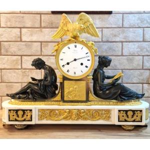 Important Louis XVI Clock Signed Ravrio Bronzier In Paris 18th Century