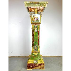 Column Ionyx And Champlevé Enamel With Gilt Bronze Porcelain Plates