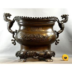 Impressionnant Vase En Bronze Japon Epoque Meiji 19ème