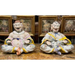 Pair Of Dresden Nodding Pagoda Porcelain Figurines