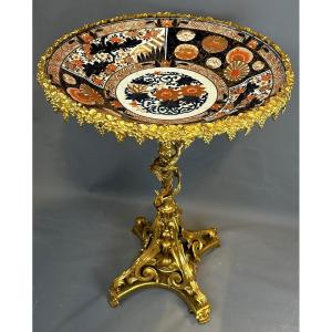 Guéridon En Bronze Dore Et Porcelaine Imari XIXe 