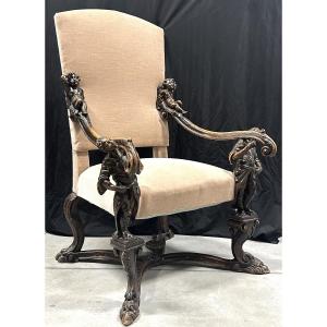 Carved Italian Walnut Armchair In The Style Of André Brustolon Late 18th Century