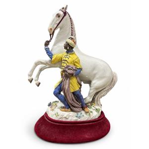 Large Meissen Porcelain Figure, Jeune Maure Au Cheval Blanc, After Kändler