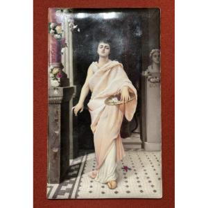 Plaque en Porcelaine, “Nydia l’aveugle”, signée Wells