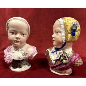 Paire de Bustes d’enfants de la Maison de Bourbon, Meissen, d’après J. J. Kändler