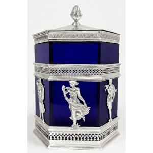 Silver And Cobalt Glass Bonbonnière, Wilhelm Hülse, Germany,19th Century