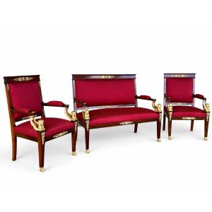 Salon de Style Empire en Acajou et Bronze Doré, France, fin du XIXe siècle