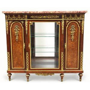 Vitrine de Style Louis XVI att. F. Linke et Marqueterie, Bronzes Dorés, XIXe
