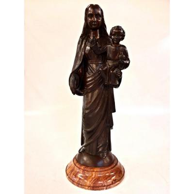 Figure In Bronze Mary With Jesus 65 Cm Art Deco Signed