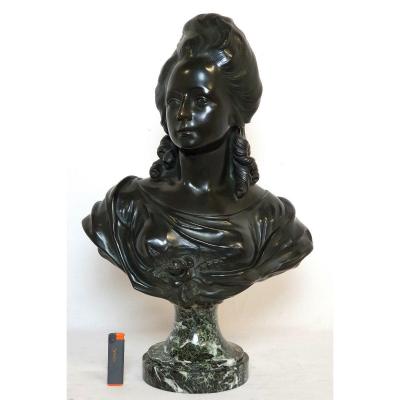 Buste De Marie-antoinette En Bronze 59 Cm Signee Nelson