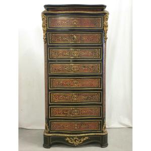 Secretaire En Marqueterie Boulle Bronze Dore Marbre Noir 141 Cm