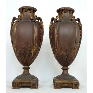 Pair Of Vase In Brone A. Erdmann Signed 19th Century