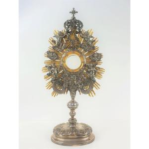 Silver Monstrance 19th Century Baroque Style 63 Cm