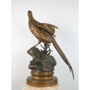 Figure En Bronze Faisan Alfred Dubucand 71 cm XIXe