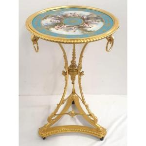 Pedestal Table Sevres Porcelain And Bronze Dore 19th Century