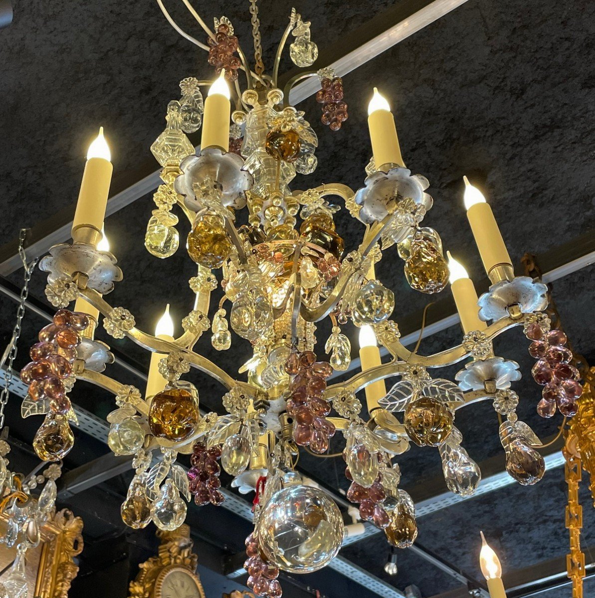 Small Silver Bronze Cage Chandelier Attributed To Maison Bagues.-photo-2