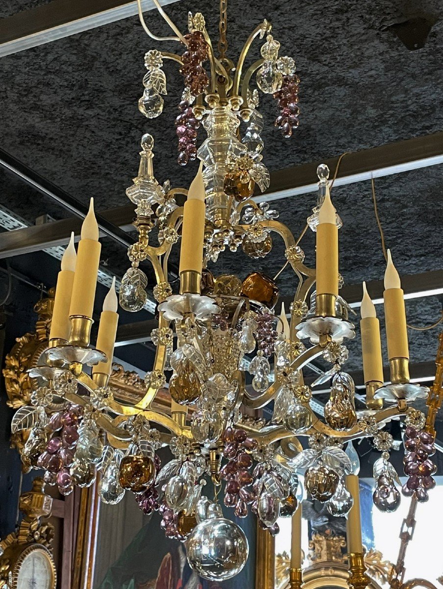 Small Silver Bronze Cage Chandelier Attributed To Maison Bagues.-photo-3
