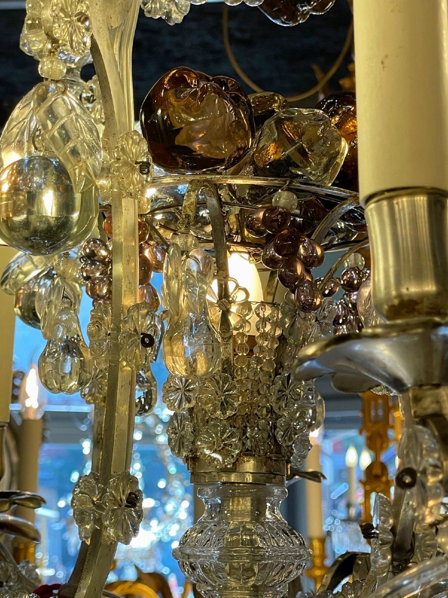 Small Silver Bronze Cage Chandelier Attributed To Maison Bagues.-photo-4