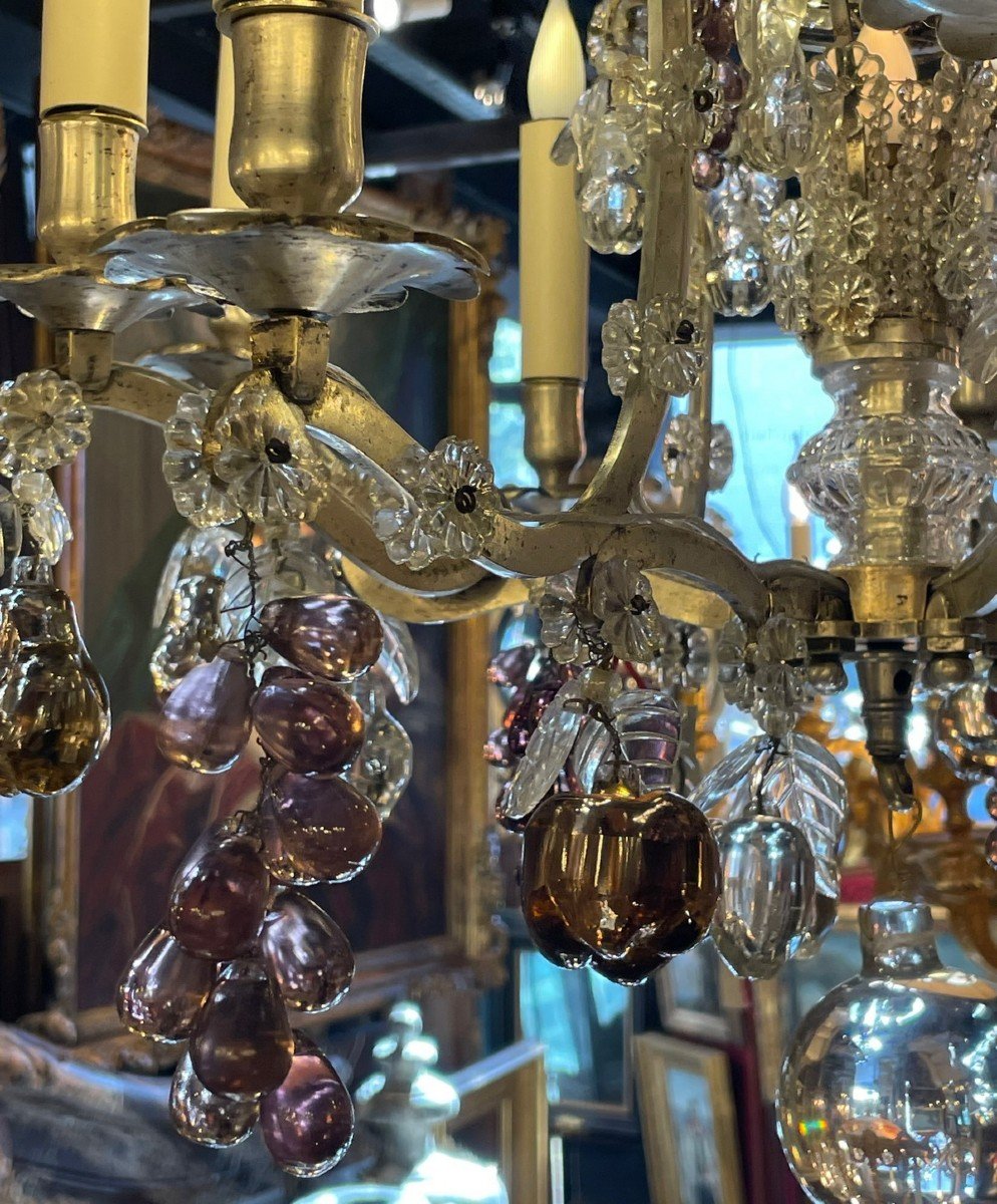 Small Silver Bronze Cage Chandelier Attributed To Maison Bagues.-photo-1