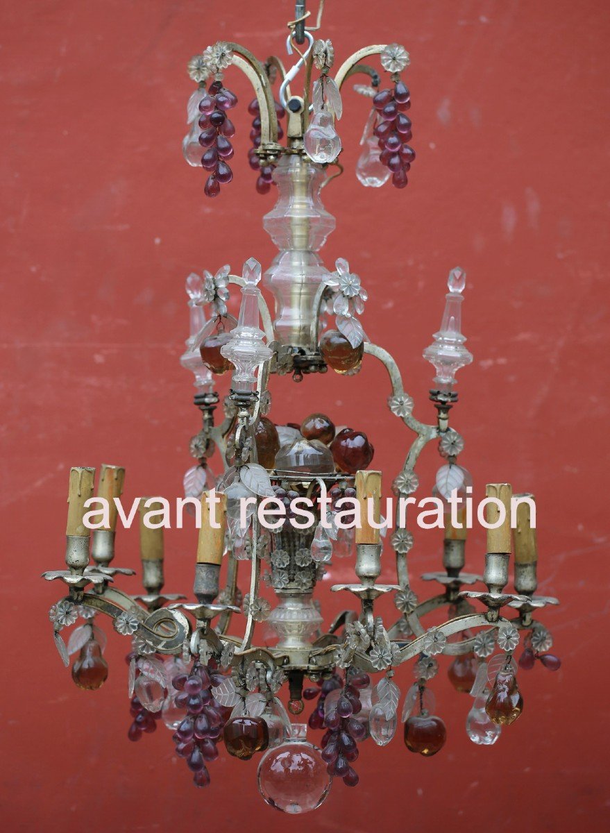 Small Silver Bronze Cage Chandelier Attributed To Maison Bagues.-photo-3