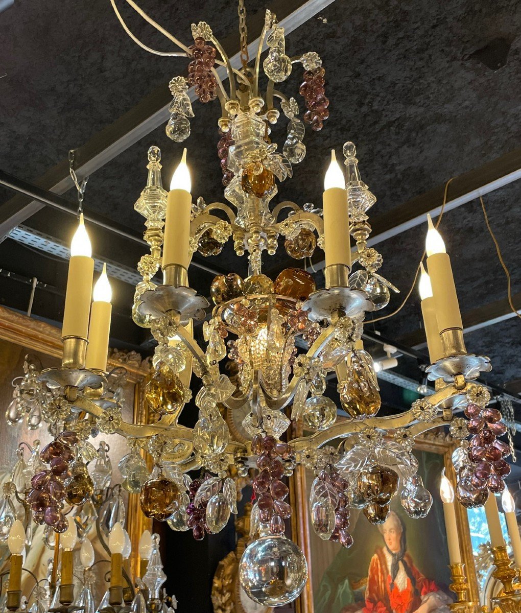 Small Silver Bronze Cage Chandelier Attributed To Maison Bagues.