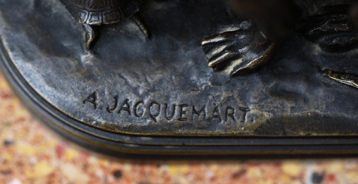Henri-Alfred Jacquemart (1824-1896), Chien à La Tortue, bronze épreuve ancienne.-photo-1
